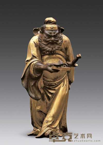 清代 铜钴金钟馗接福像 高27cm